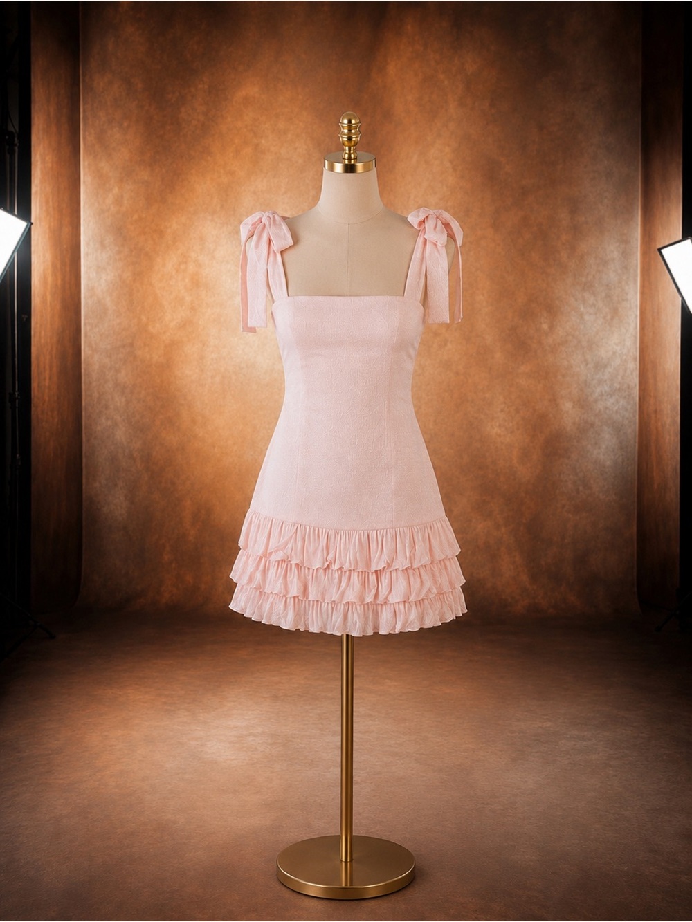 Blush Pink Tie-Shoulder Ruffle Mini Dress